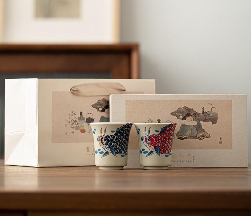 Handpainted Dunhuang Ceramic Coffee Cup Set Vintage Chinese Art