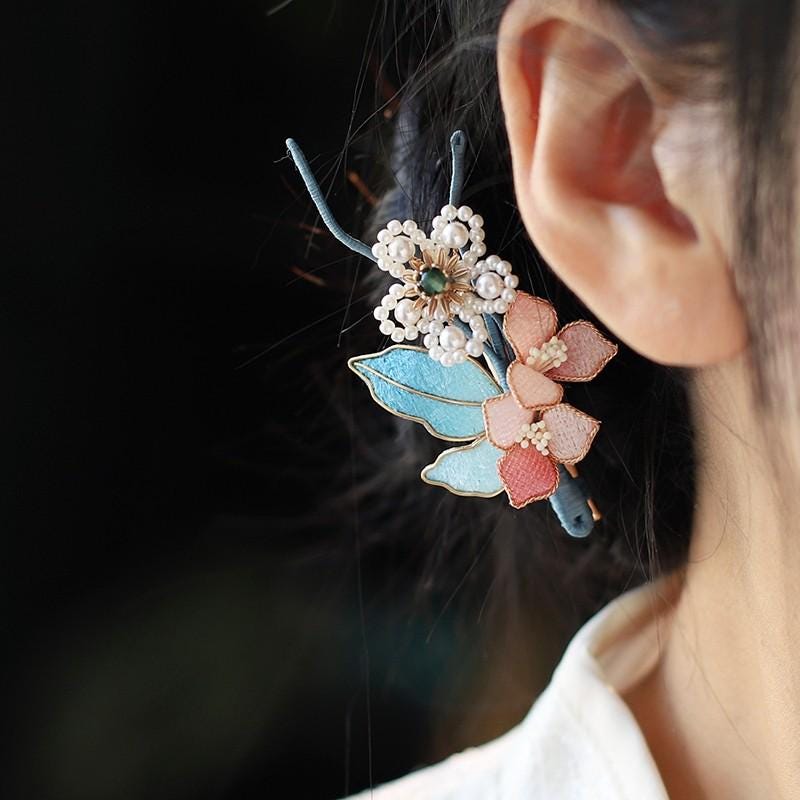 Velvet Crabapple Hair Pin Handmade