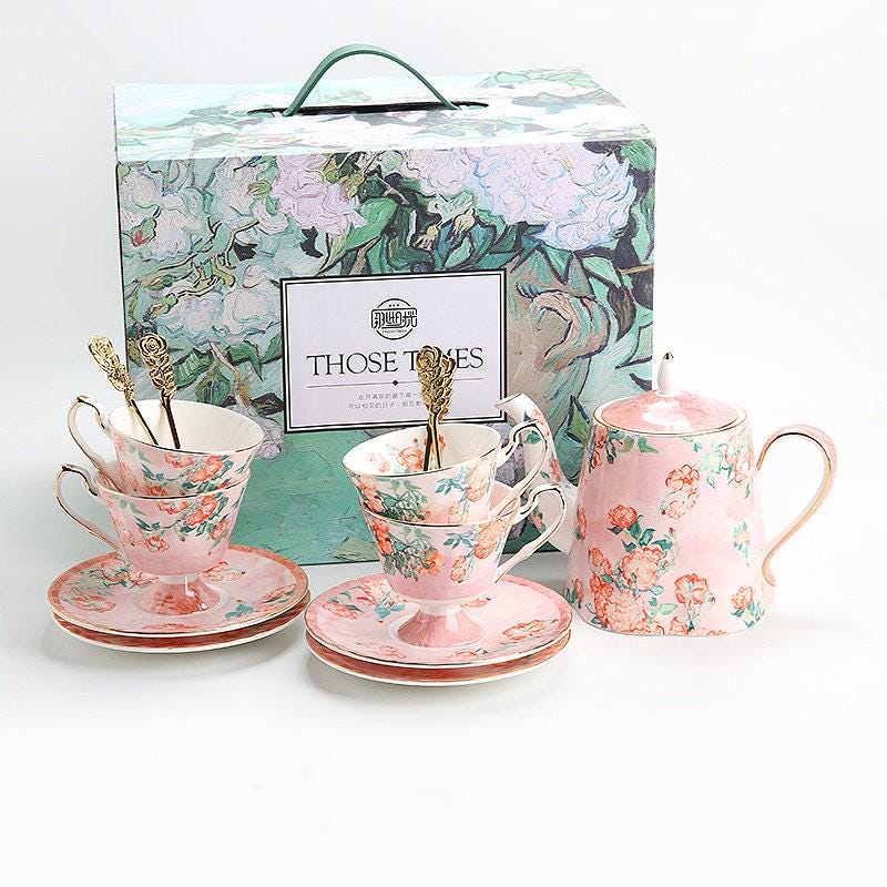 Bone China Tea Cup Set Bird and Floral Design