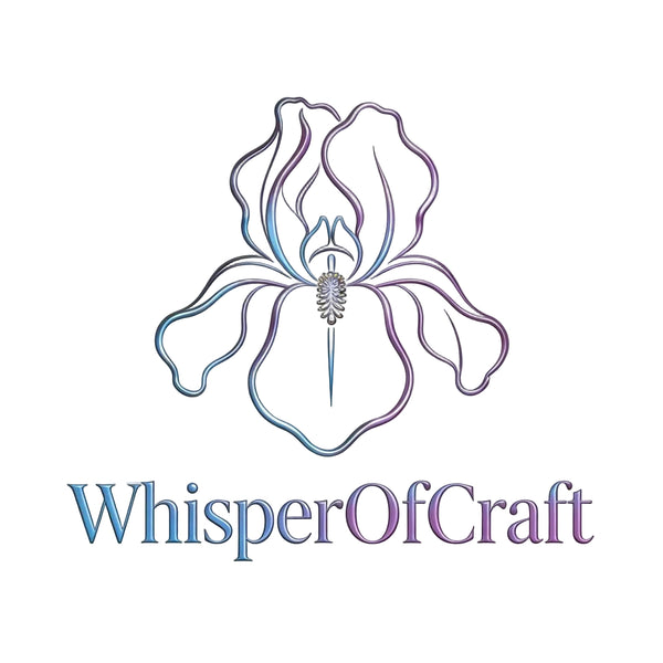 Logo of 'WhisperOfCraft' with a stylized flower design on a white background