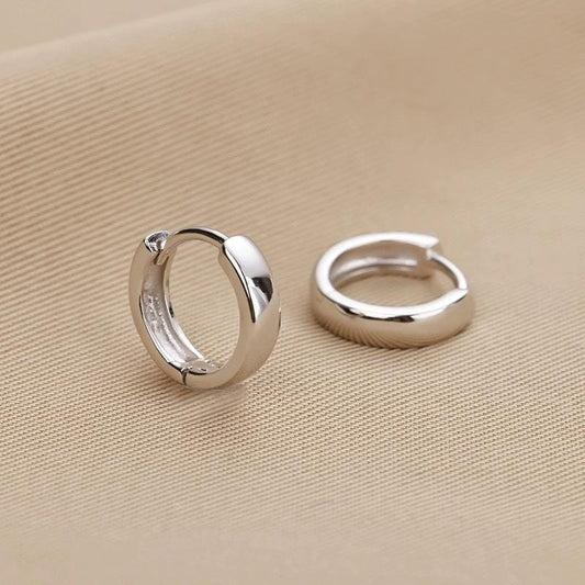 Silver Hoop Earrings Polished Minimalist Huggies