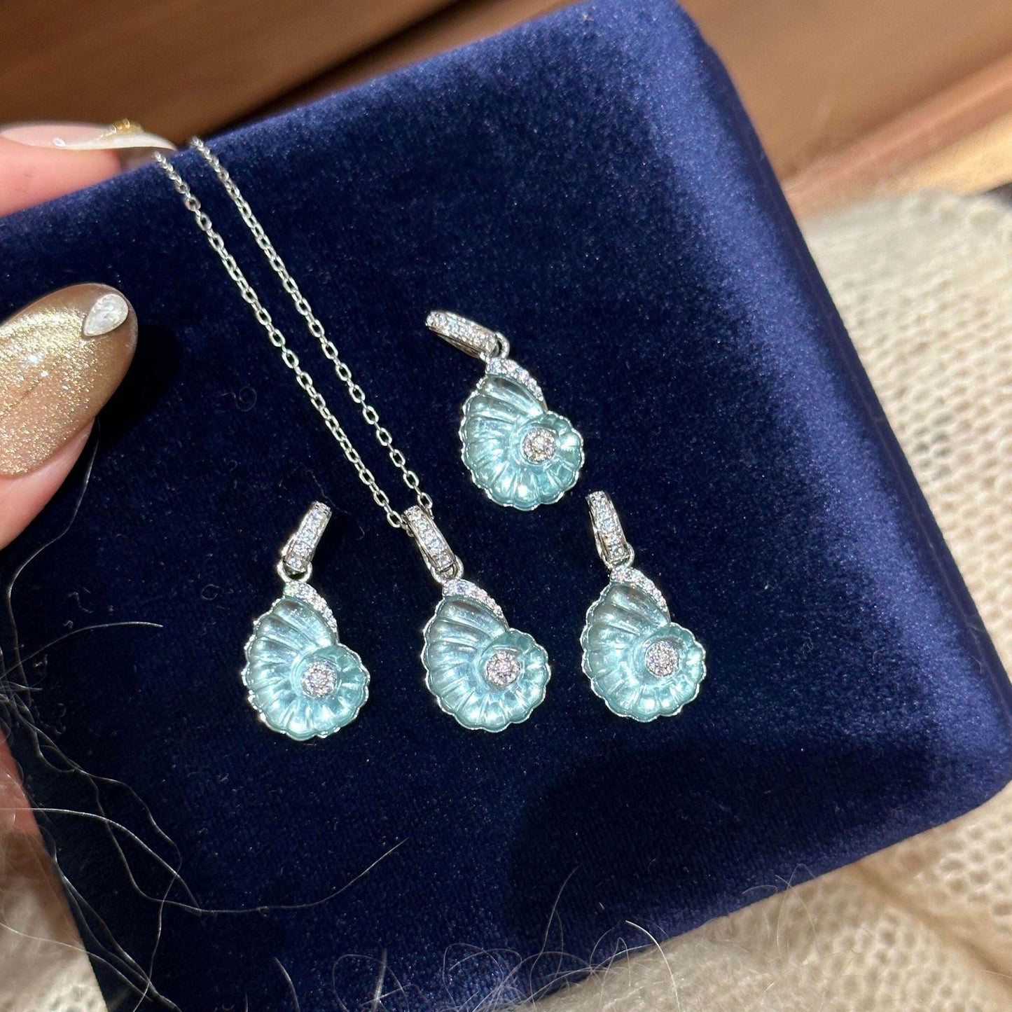 Sterling Silver Blue Enamel Conch Jewelry