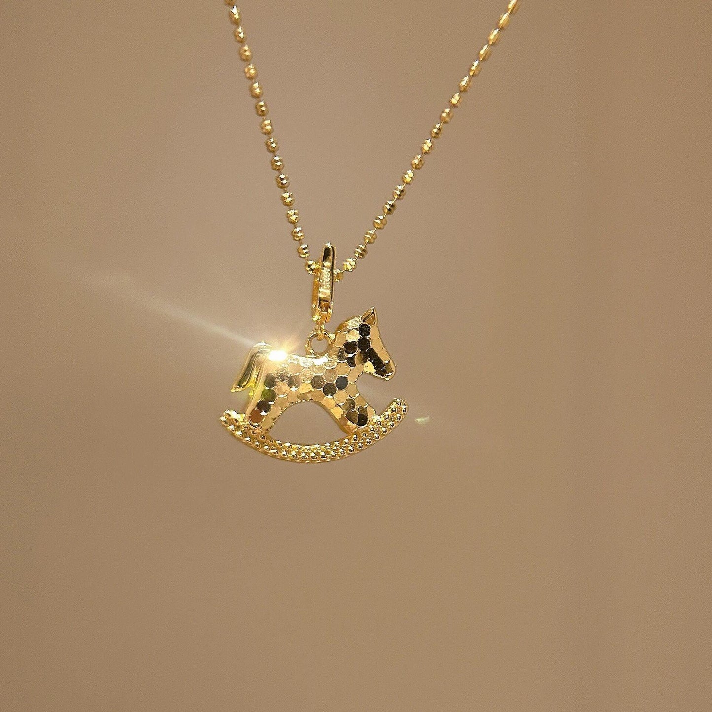 Hammered S925 Sterling Silver Rocking Horse Necklace