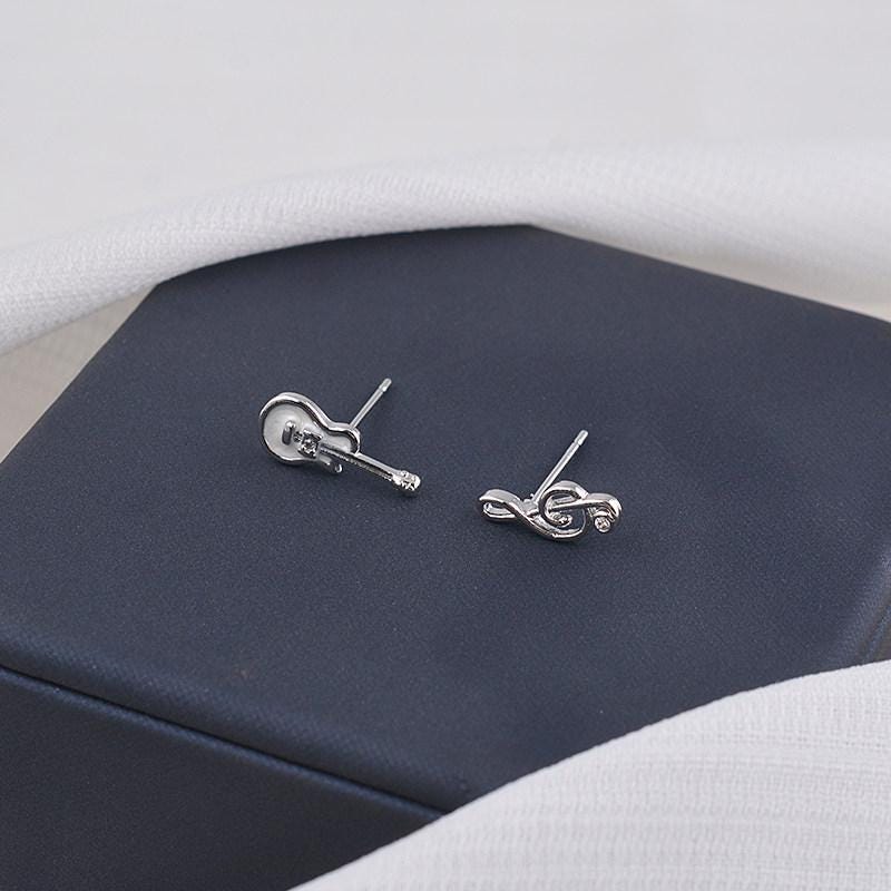 S925 Guitar Music Note Stud Earrings