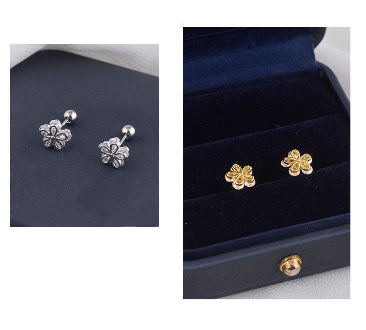 Sterling Silver Four Leaf Clover Lucky Stud Earrings