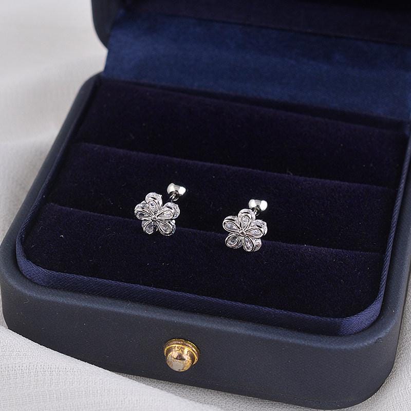 Sterling Silver Four Leaf Clover Lucky Stud Earrings