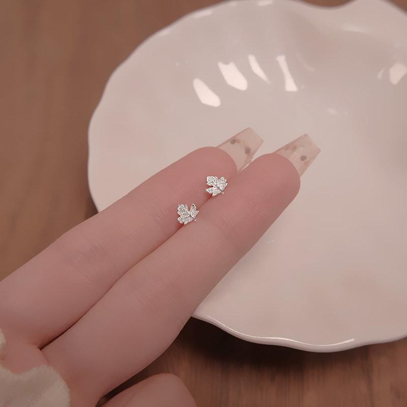 Sterling Silver Four Leaf Clover Lucky Stud Earrings