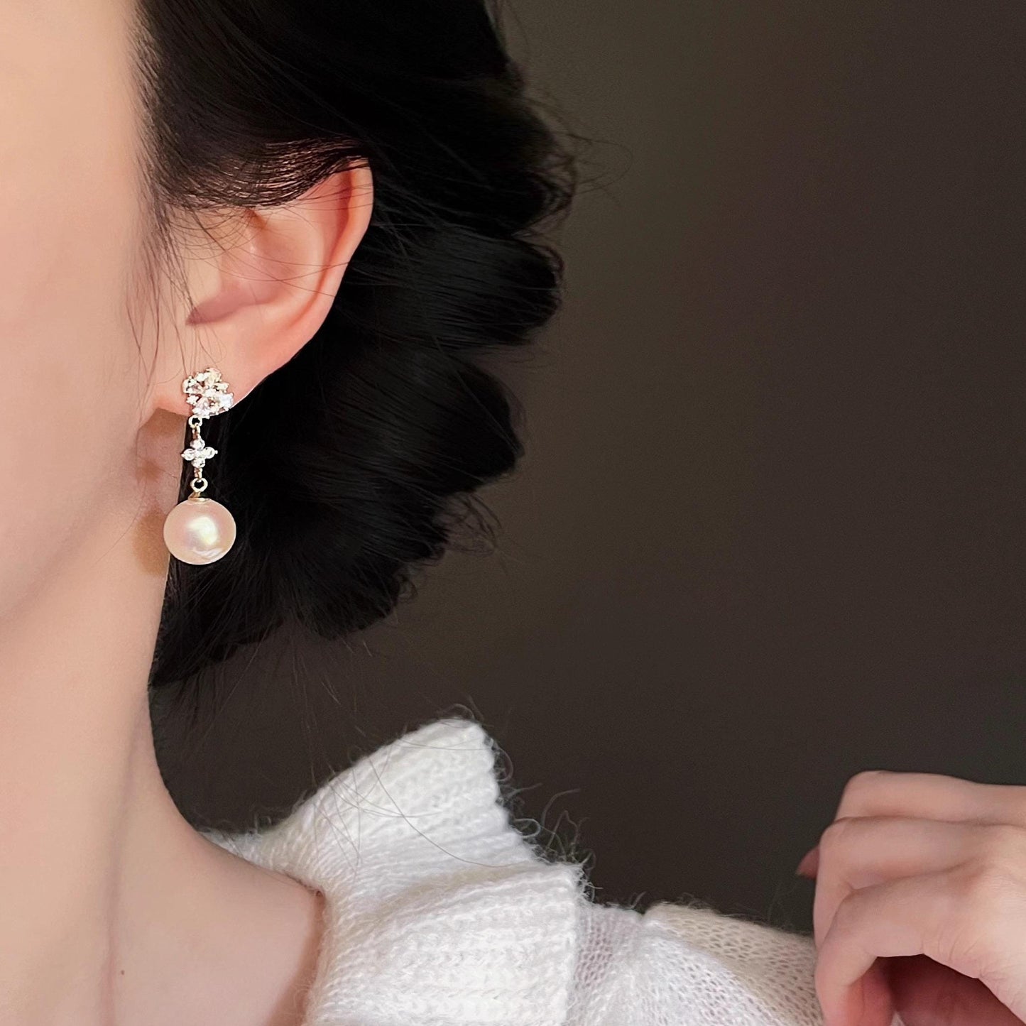 Gold Plated Pearl Drop Earrings with CZ Starburst