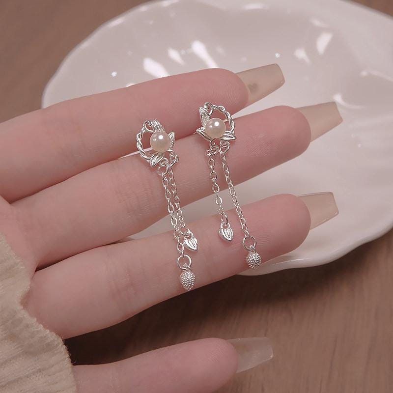 S925 Sterling Silver Double Happiness Pearl Drop Earrings
