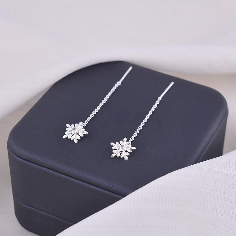 Silver Tone Star Threader Earrings with Cubic Zirconia