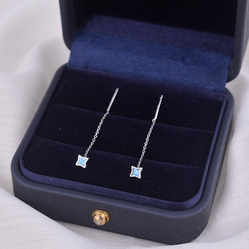 Silver Tone Star Threader Earrings with Cubic Zirconia