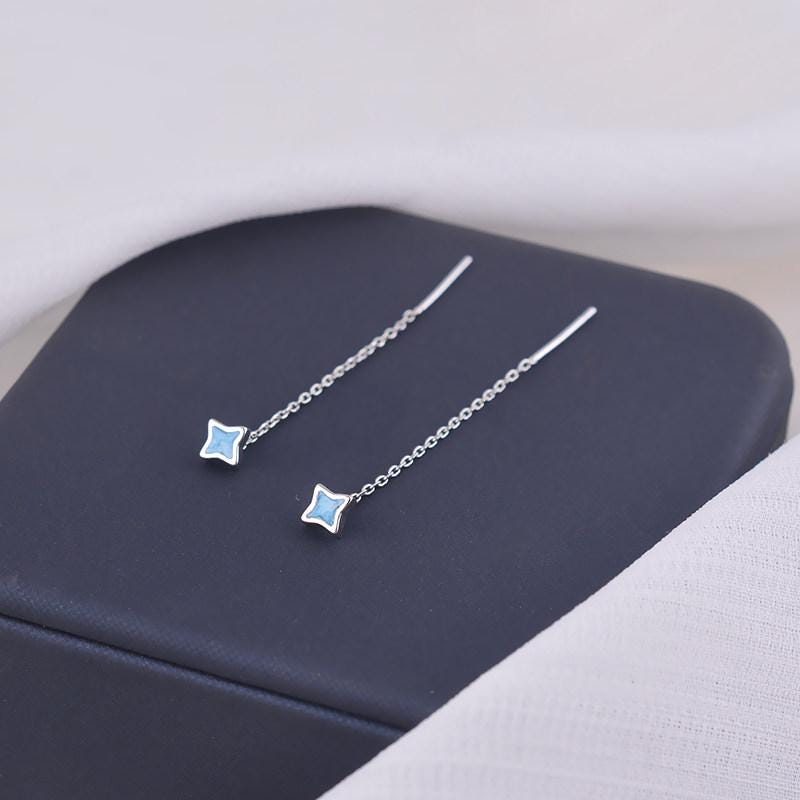 Silver Tone Star Threader Earrings with Cubic Zirconia