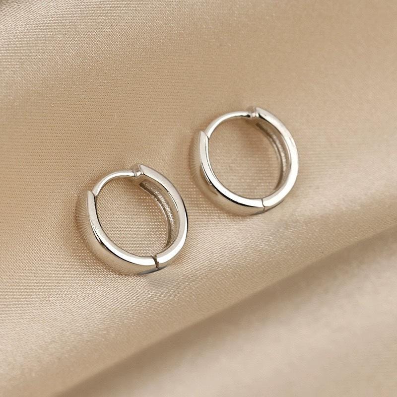 Silver Hoop Earrings Polished Minimalist Huggies