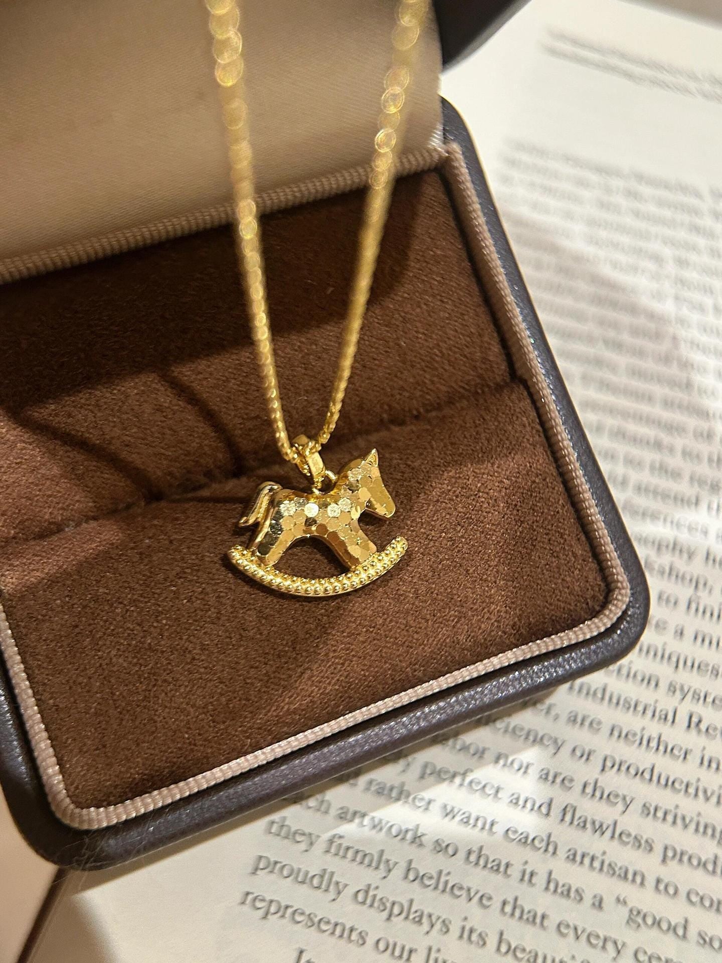 Hammered S925 Sterling Silver Rocking Horse Necklace