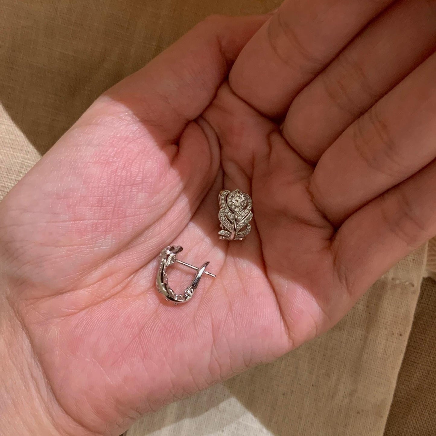 Sterling Silver Leaf Crystal Stud Earrings