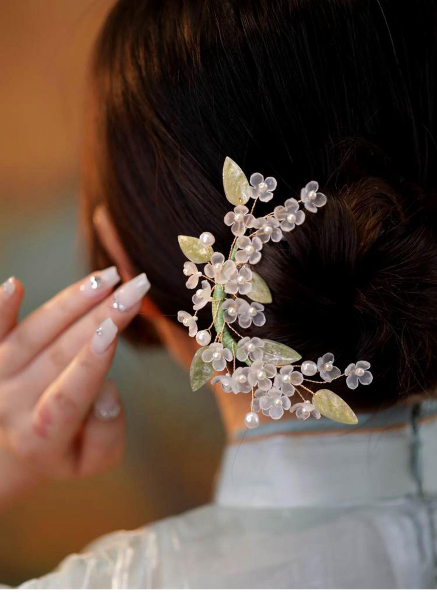 Handmade Blossom Hair Stick Bridal Hairpin Pearl Crystal
