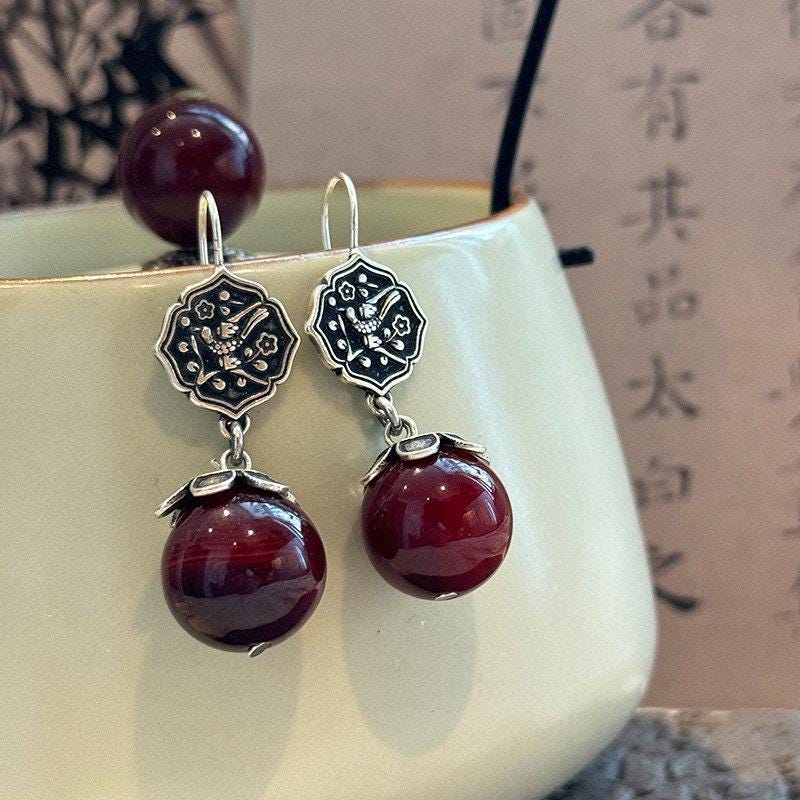 S925 Sterling Silver Double Happiness Pearl Drop Earrings