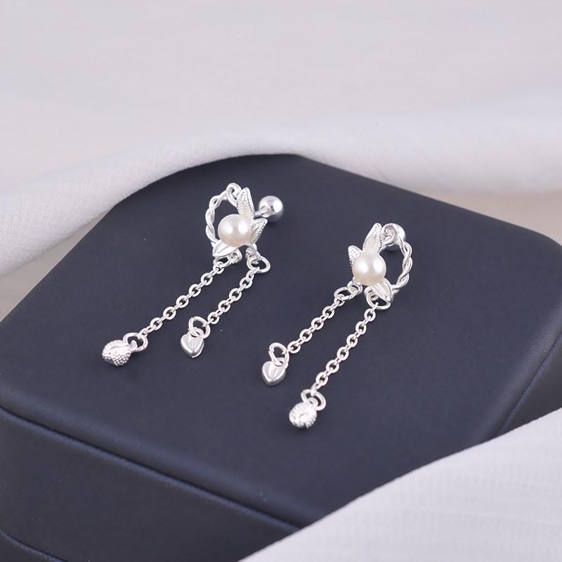 S925 Sterling Silver Double Happiness Pearl Drop Earrings