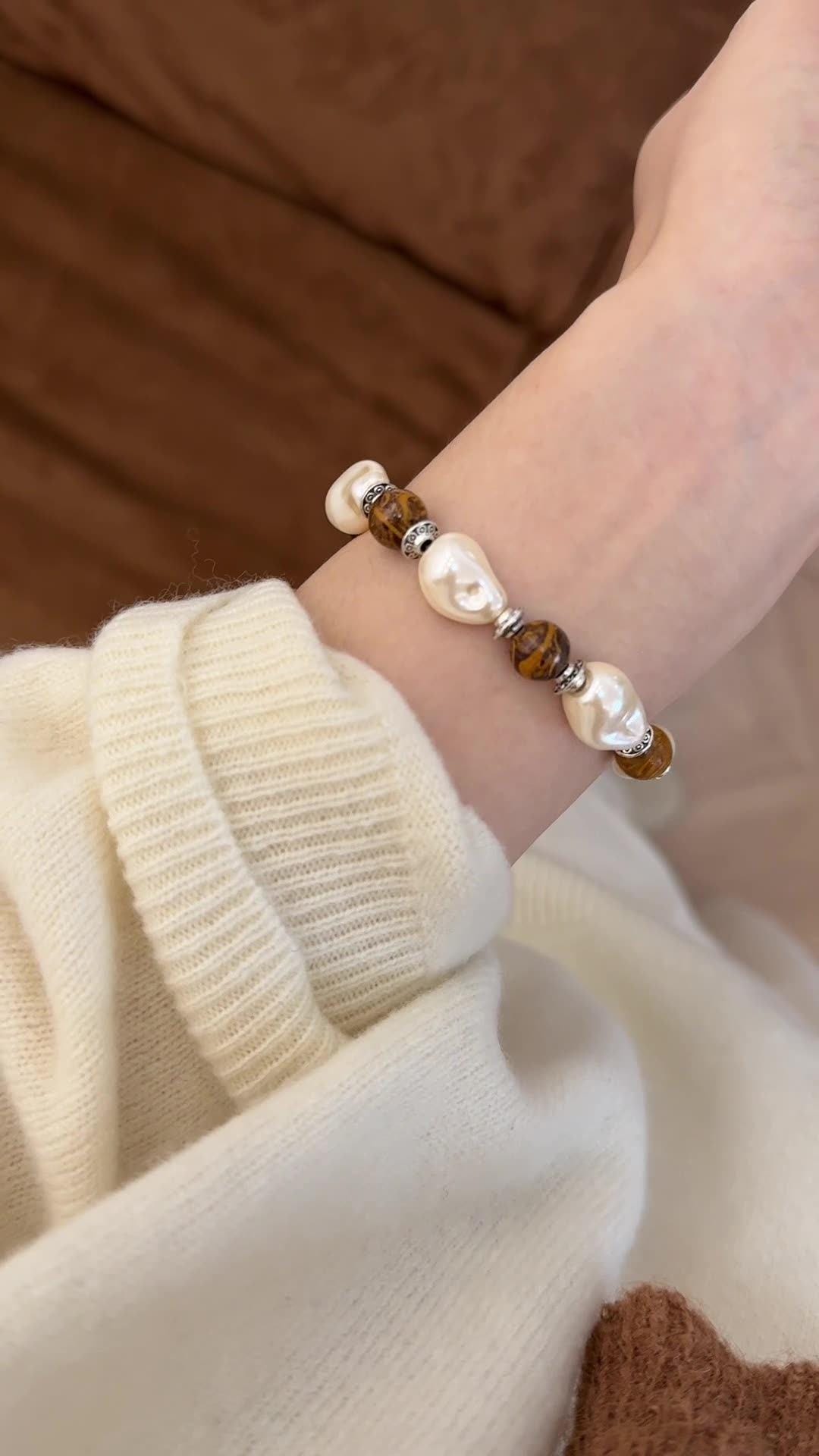 Blush Pink Pearl Stretch Bracelet Gold Bead