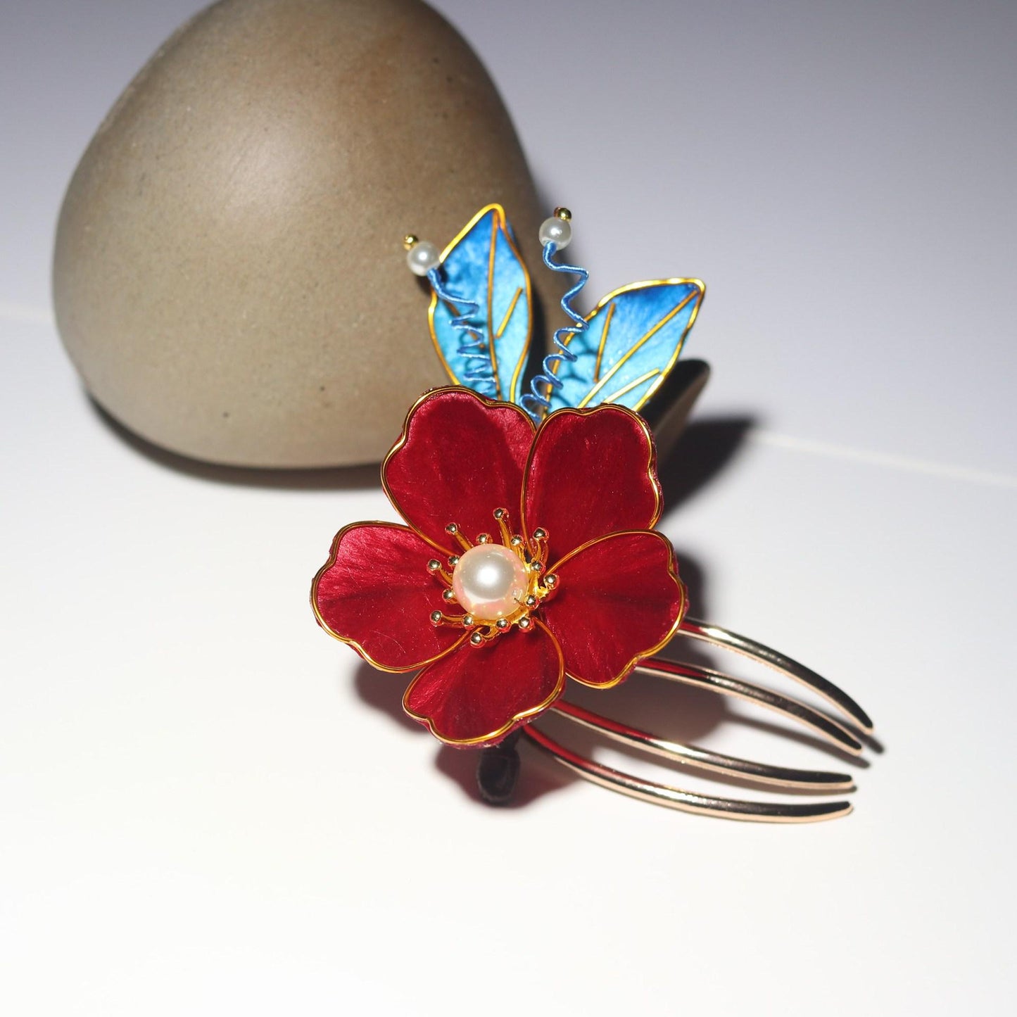 Kingfisher Blue Flower Hair Pin Set Handmade