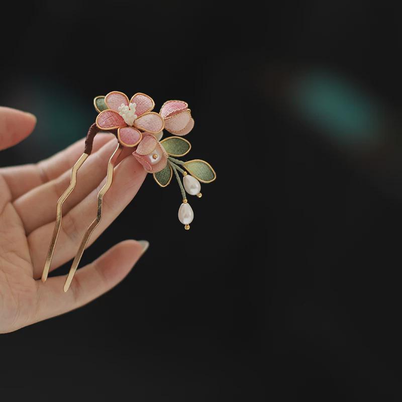 Velvet Crabapple Hair Pin Handmade