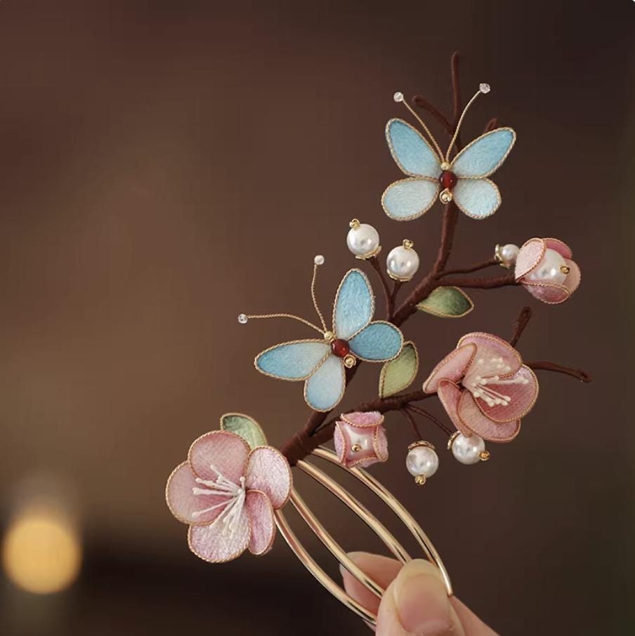 Velvet Crabapple Hair Pin Handmade