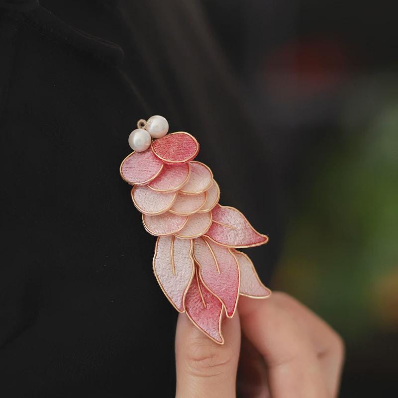 Velvet Phoenix Brooch Handmade Ronghua Pearl Tassel