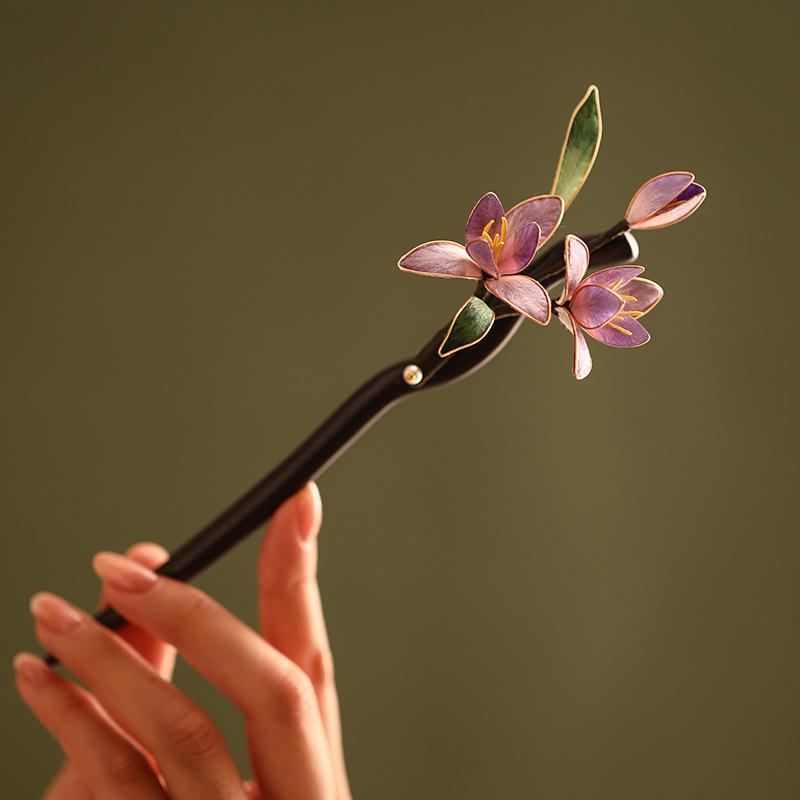 Ebony Hair Stick Blue Hydrangea Butterfly
