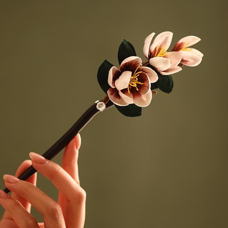 Ebony Hair Stick Blue Hydrangea Butterfly