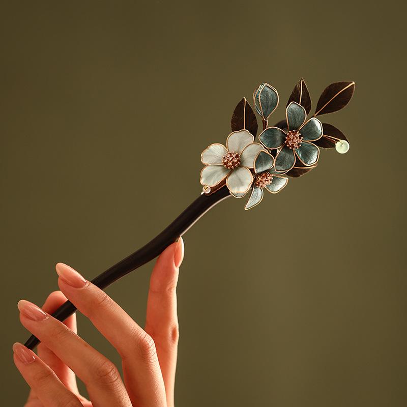 Ebony Hair Stick Blue Hydrangea Butterfly