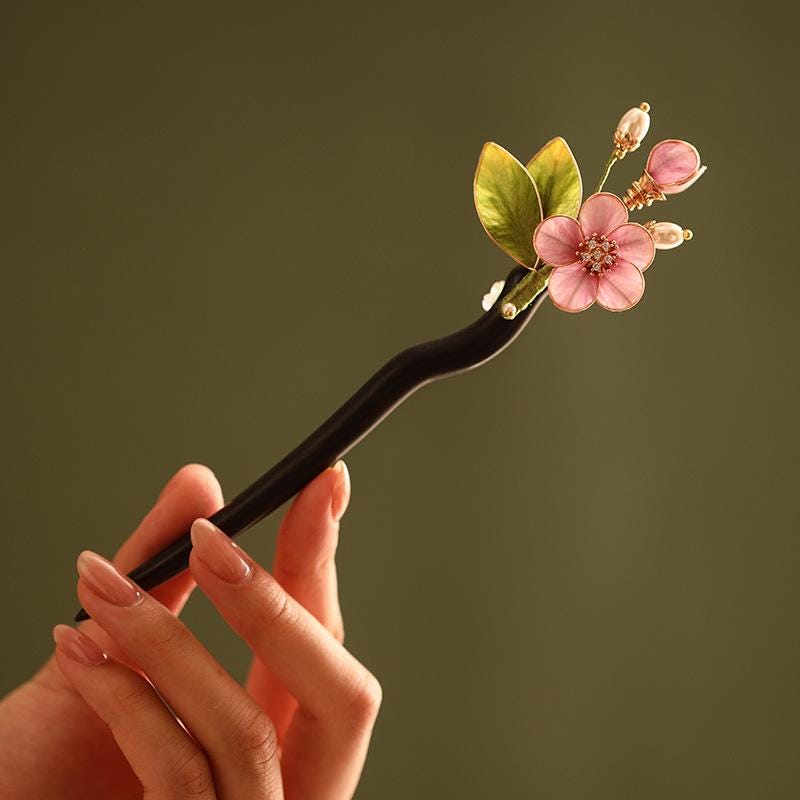 Ebony Hair Stick Blue Hydrangea Butterfly