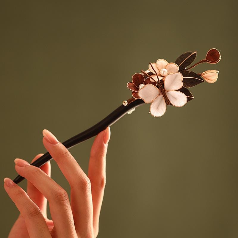 Ebony Hair Stick Blue Hydrangea Butterfly
