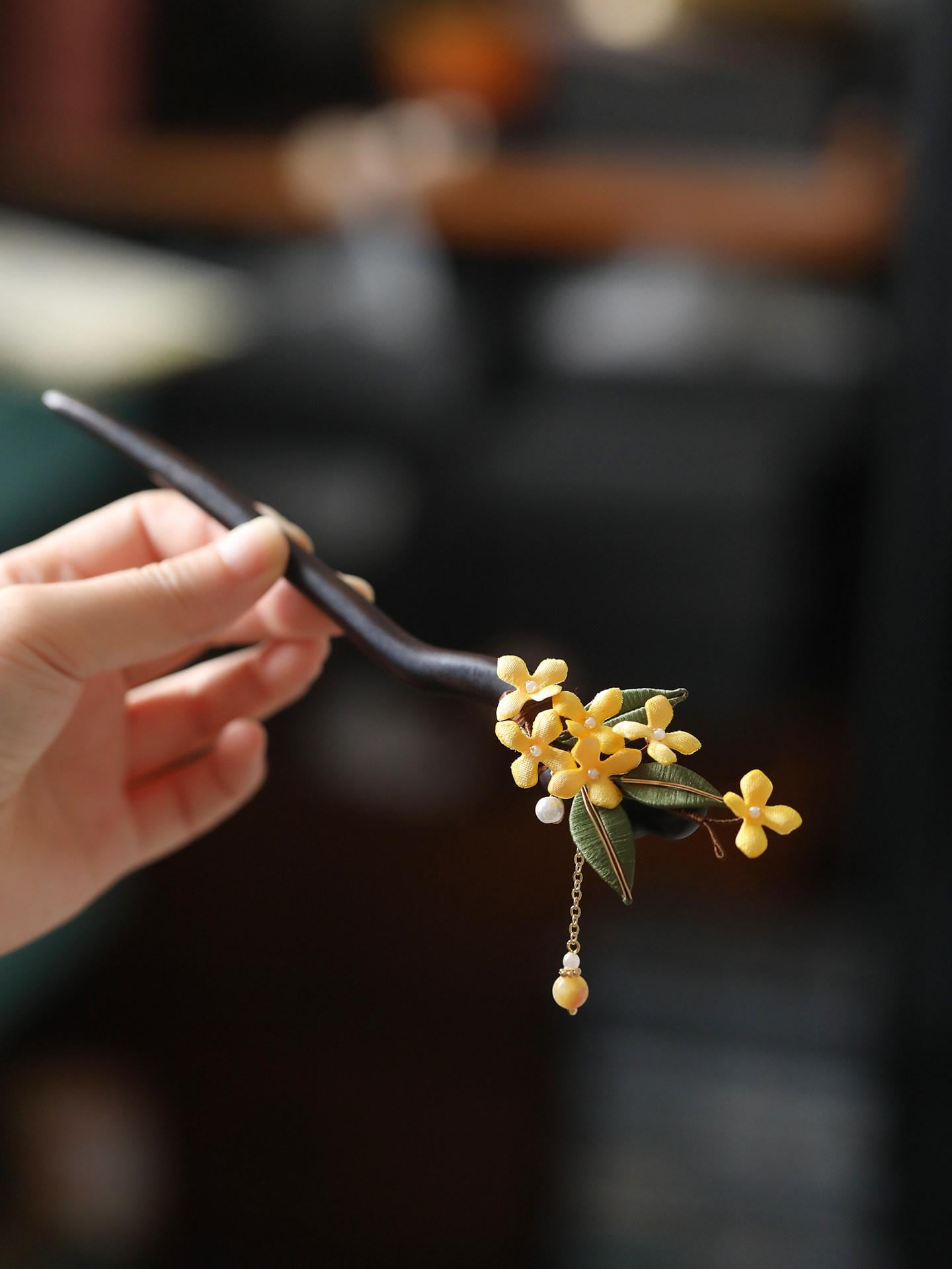 Handmade Ebony Wood Hair Stick Osmanthus