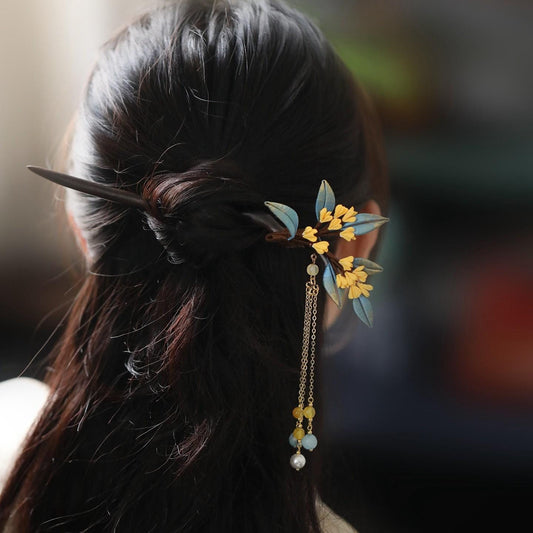 Handmade Ebony Wood Hair Stick Osmanthus
