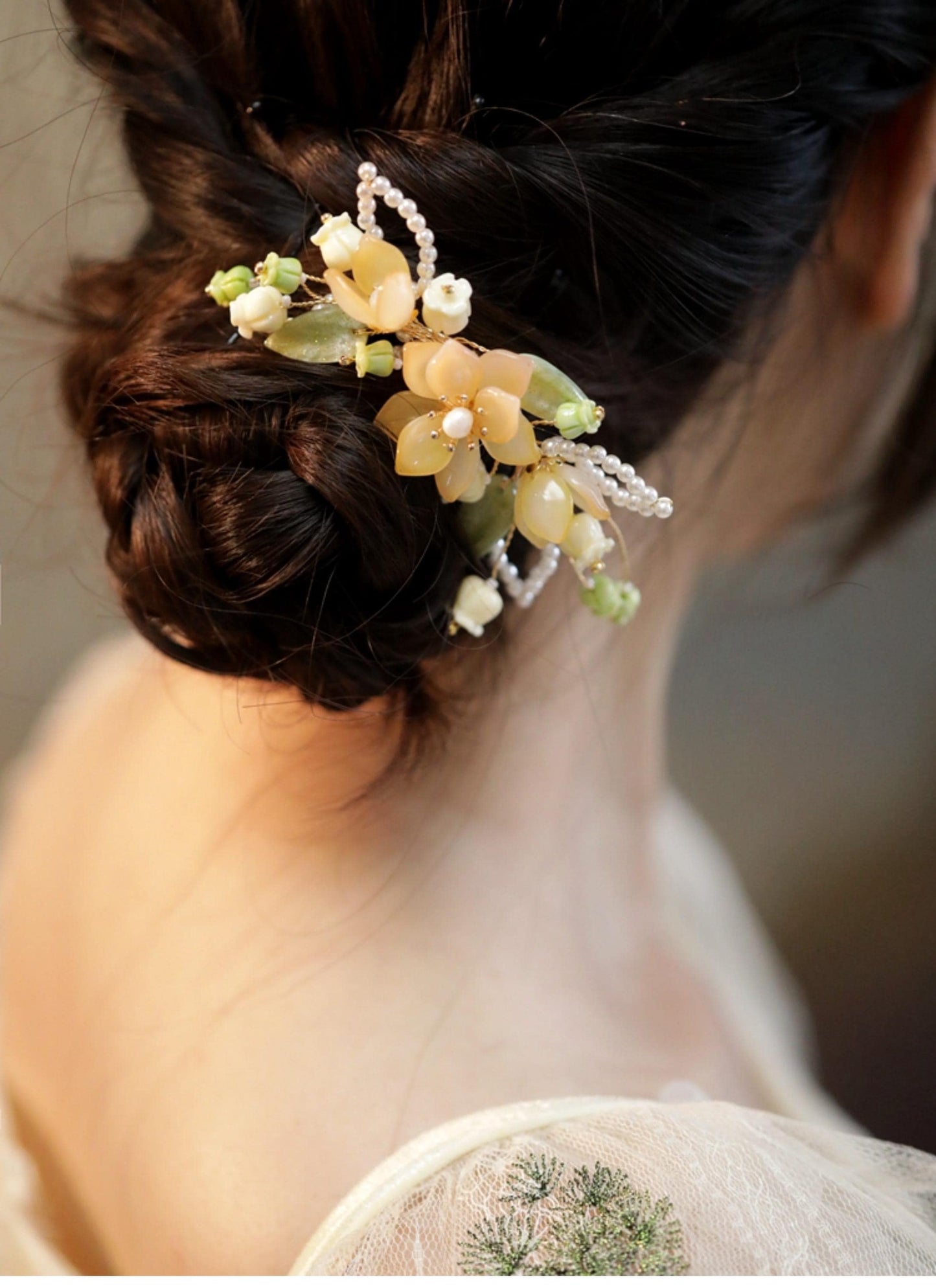 Handmade Blossom Hair Stick Bridal Hairpin Pearl Crystal