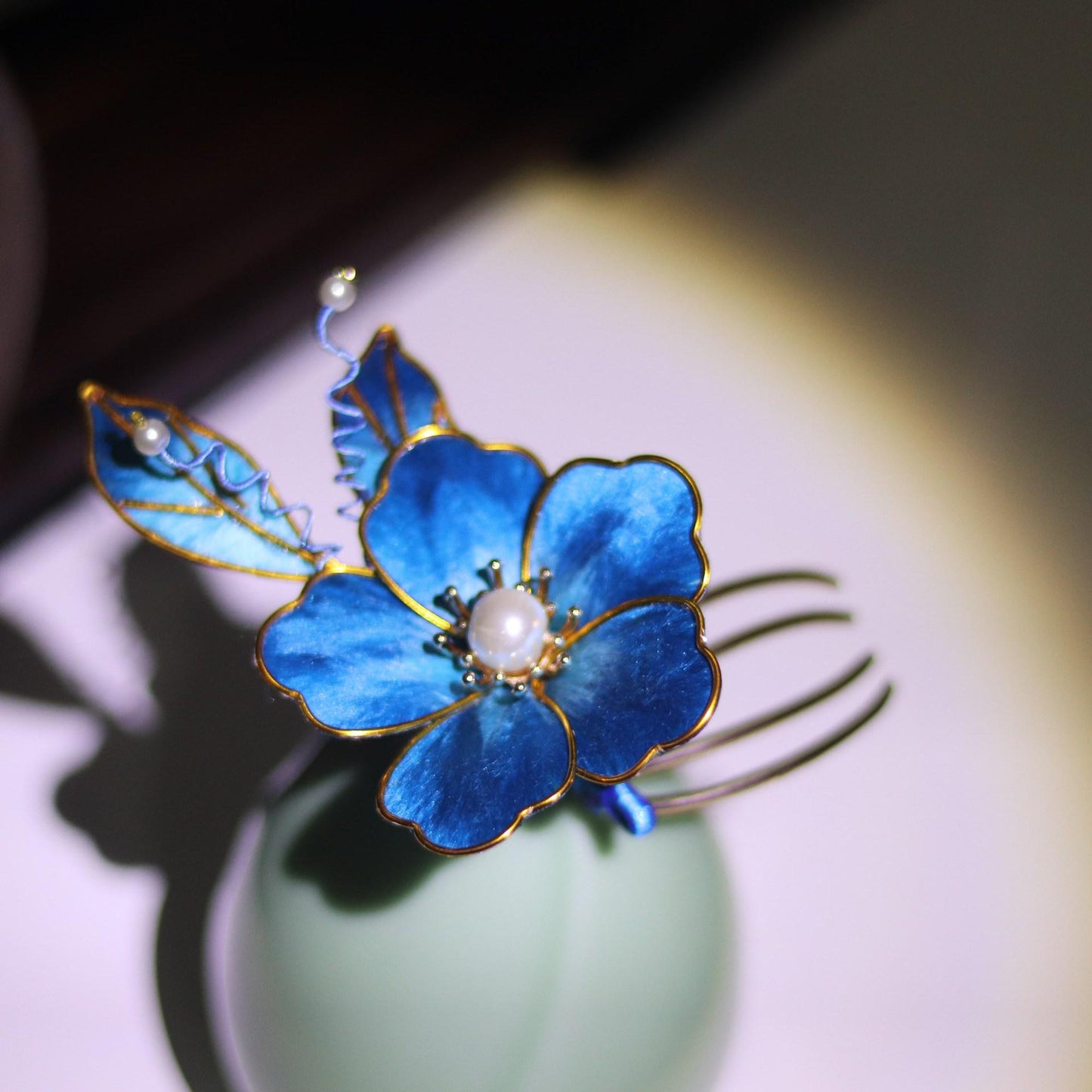 Kingfisher Blue Flower Hair Pin Set Handmade