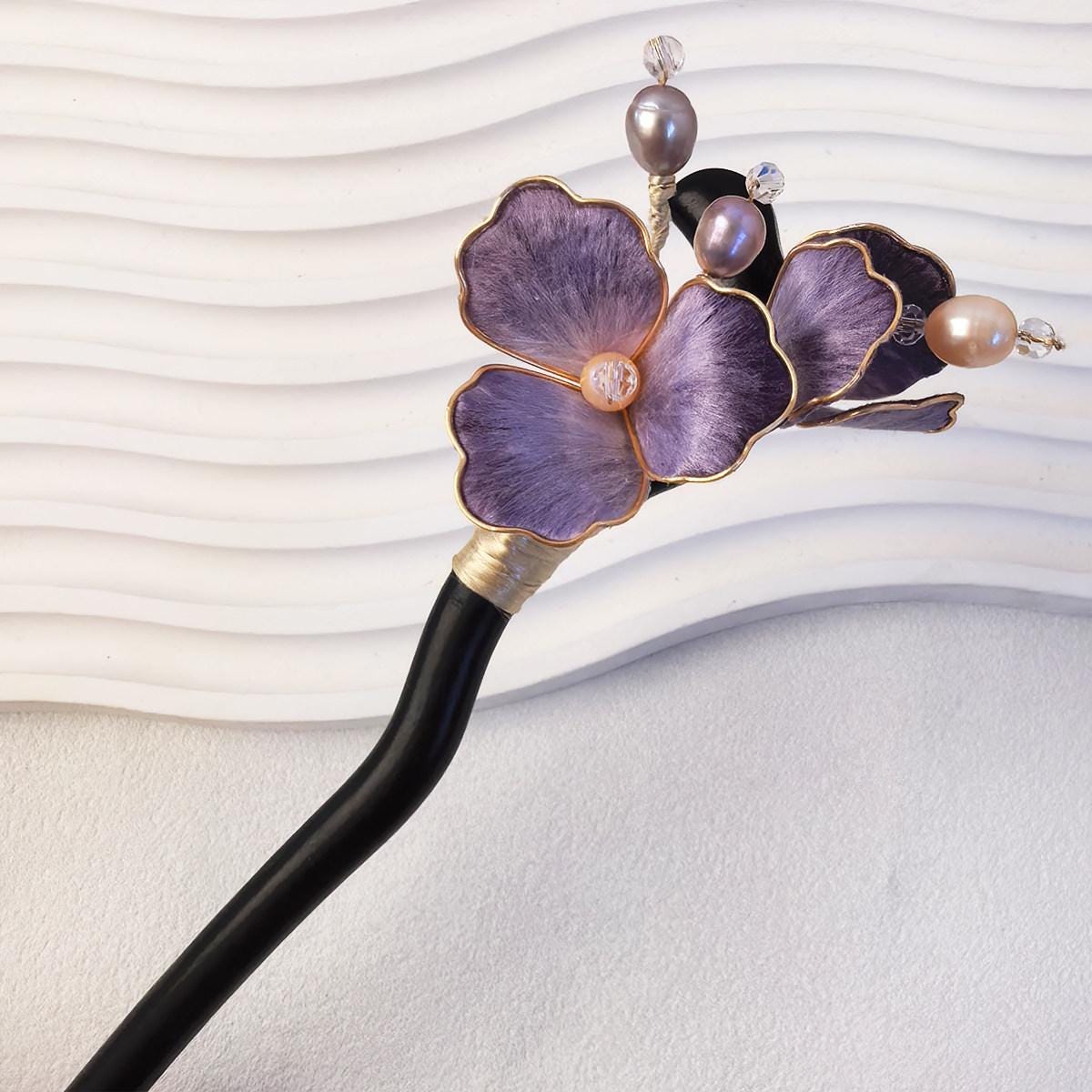 Handmade Velvet Flower Hair Clip Purple Ronghua Bridal