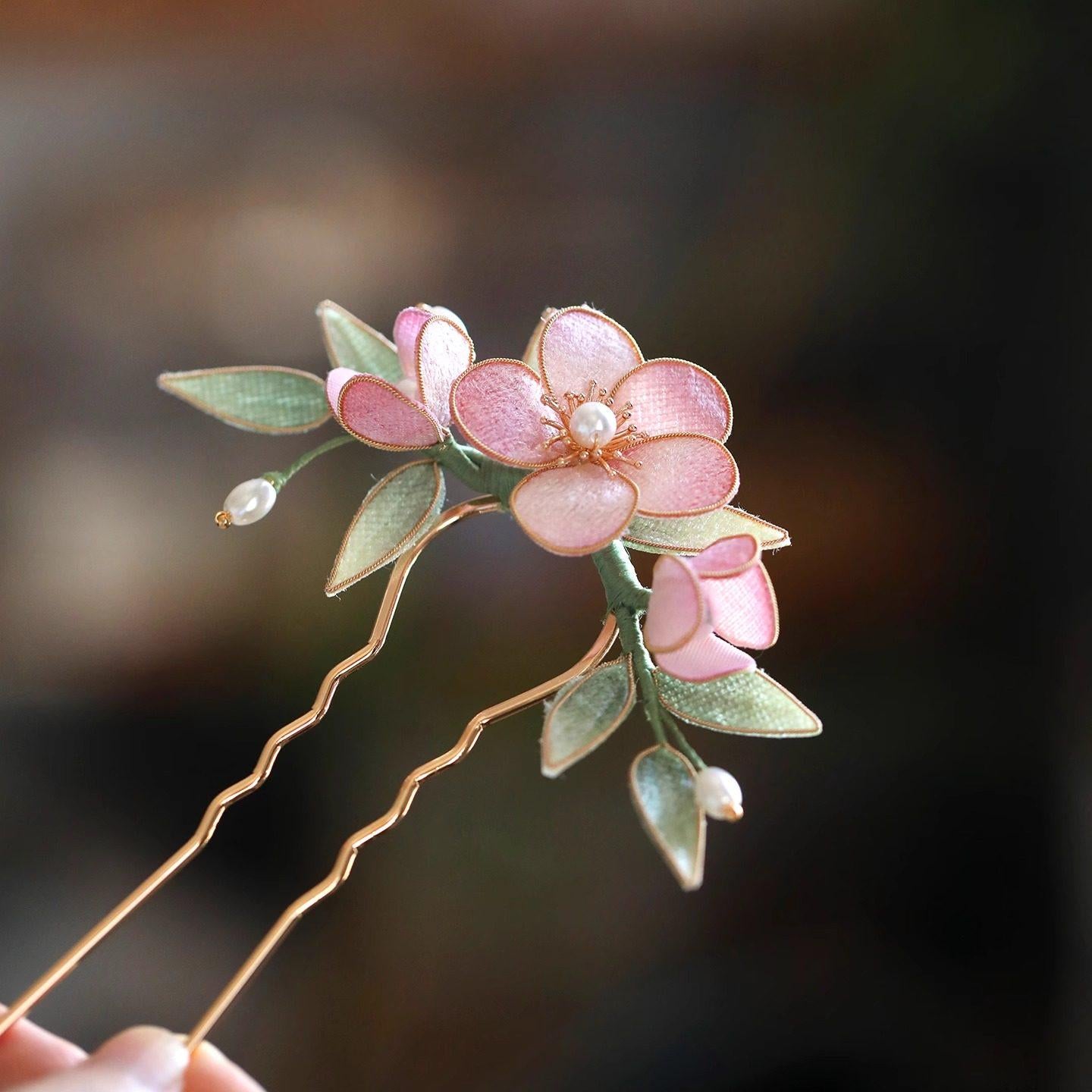 Velvet Crabapple Hair Pin Handmade