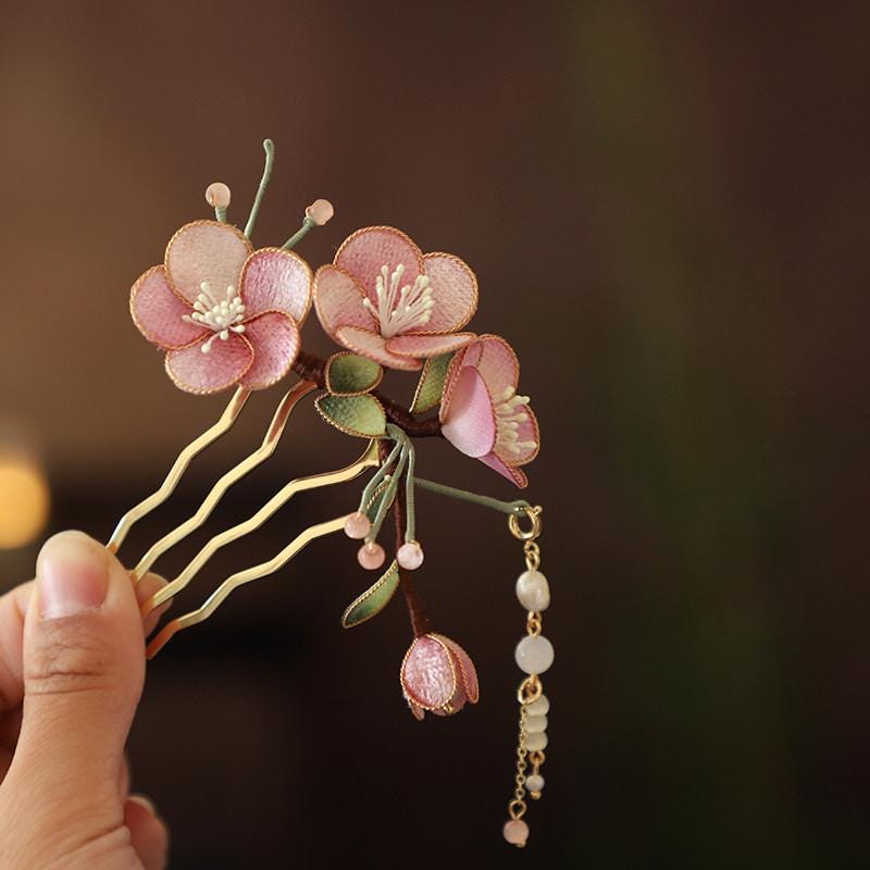 Velvet Crabapple Hair Pin Handmade