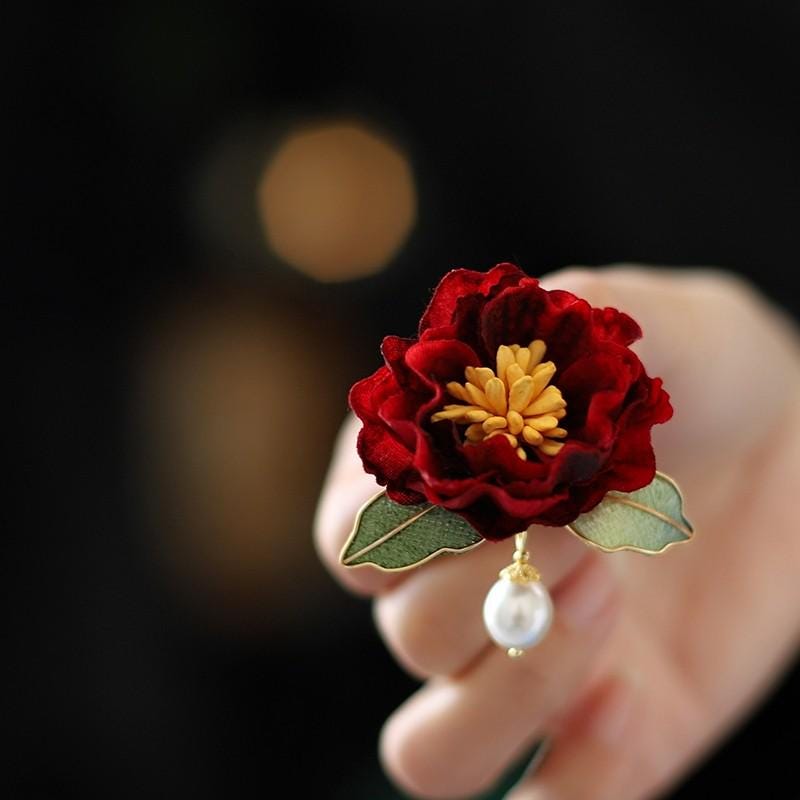 Velvet Phoenix Brooch Handmade Ronghua Pearl Tassel