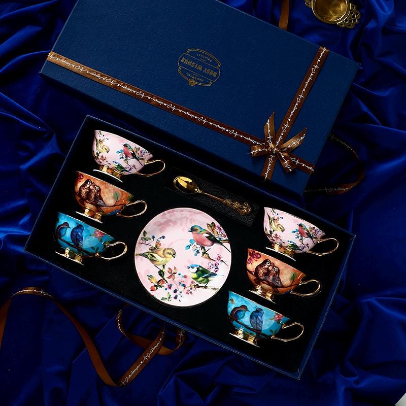 Bone China Tea Cup Set Bird and Floral Design