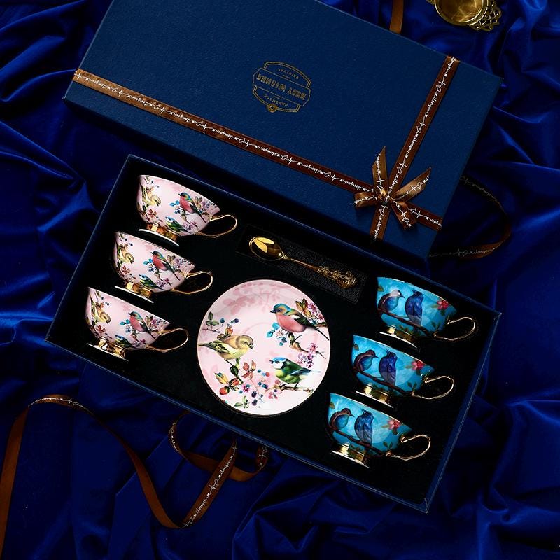 Bone China Tea Cup Set Bird and Floral Design