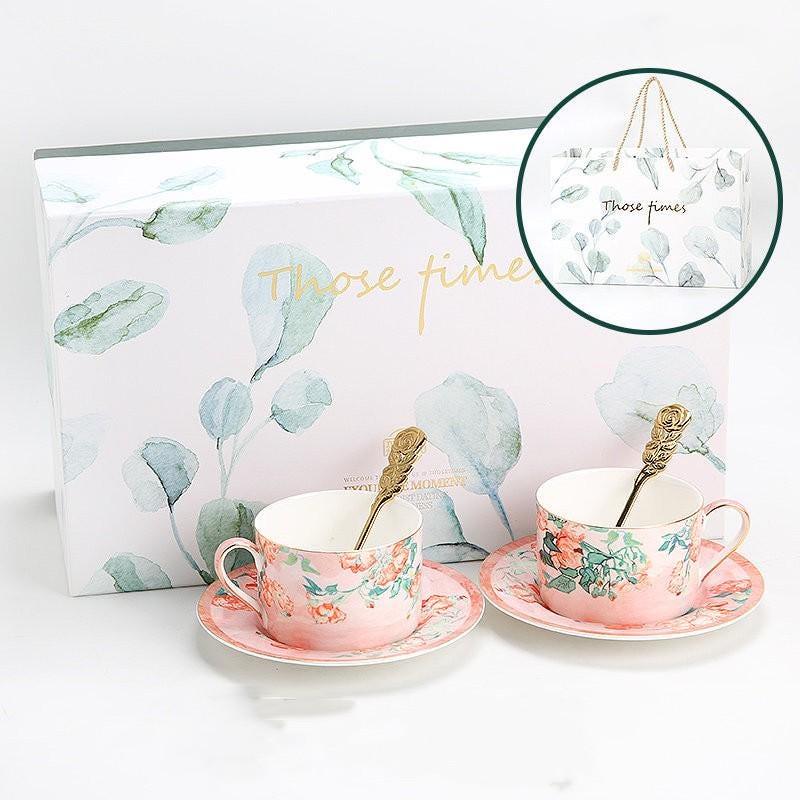 Bone China Tea Cup Set Bird and Floral Design