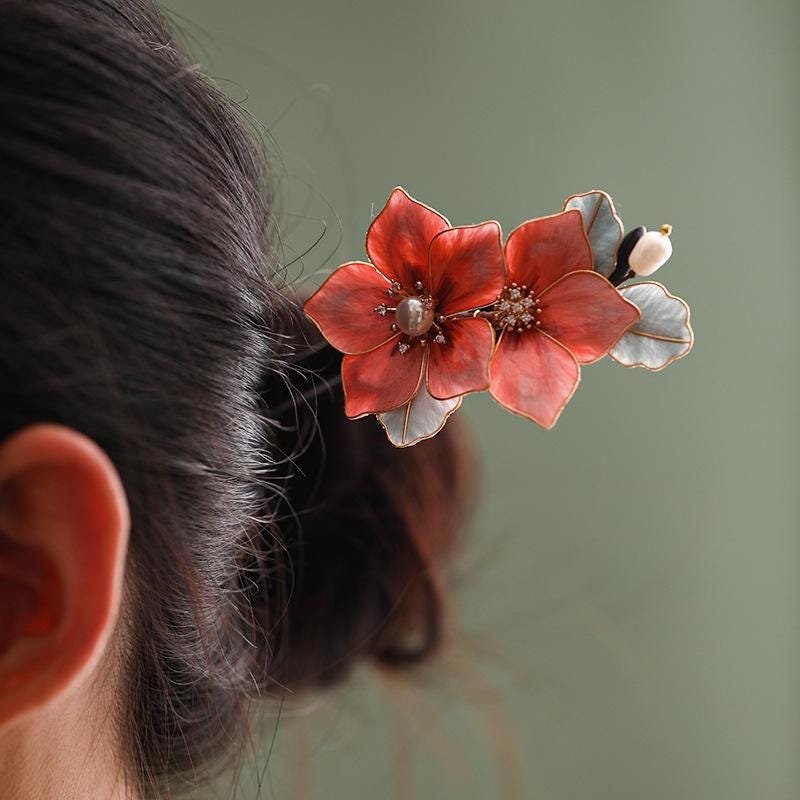 Ebony Hair Stick with Enamel Flower