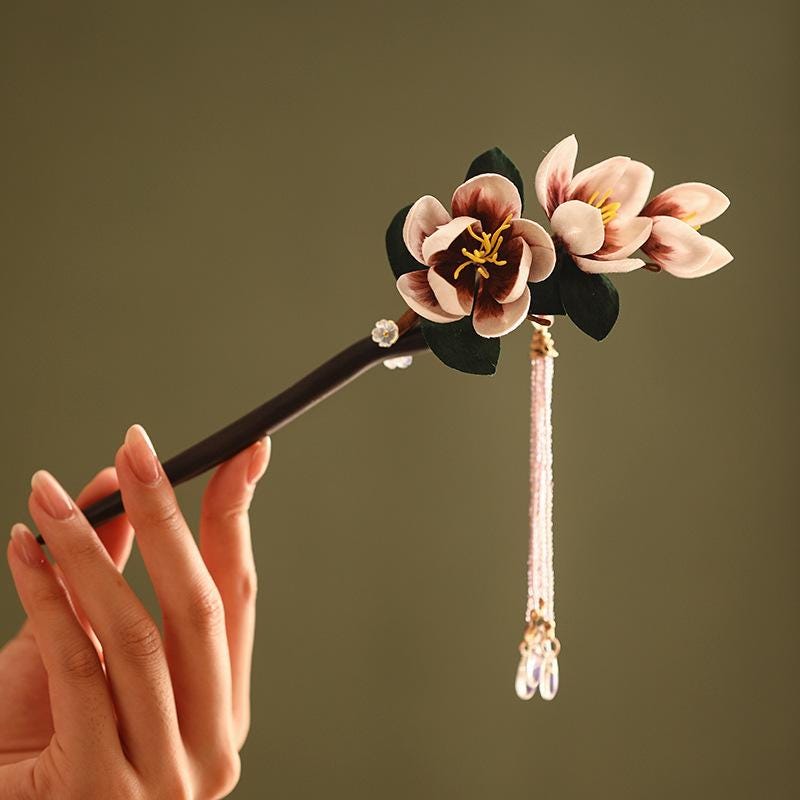 Ebony Hair Stick Blue Hydrangea Butterfly