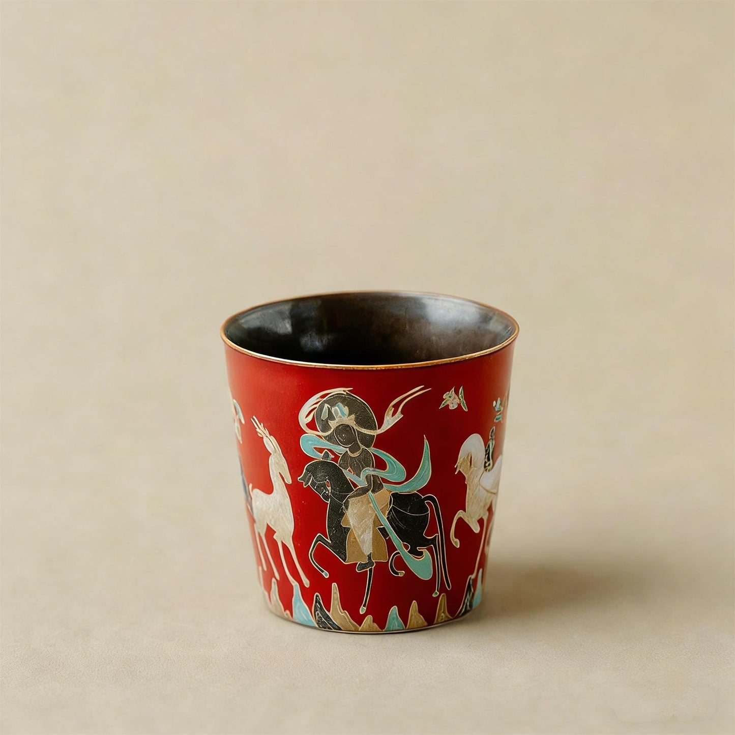 Handpainted Dunhuang Ceramic Coffee Cup Set Vintage Chinese Art