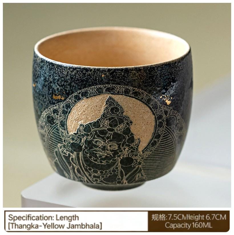 Handpainted Dunhuang Ceramic Coffee Cup Set Vintage Chinese Art