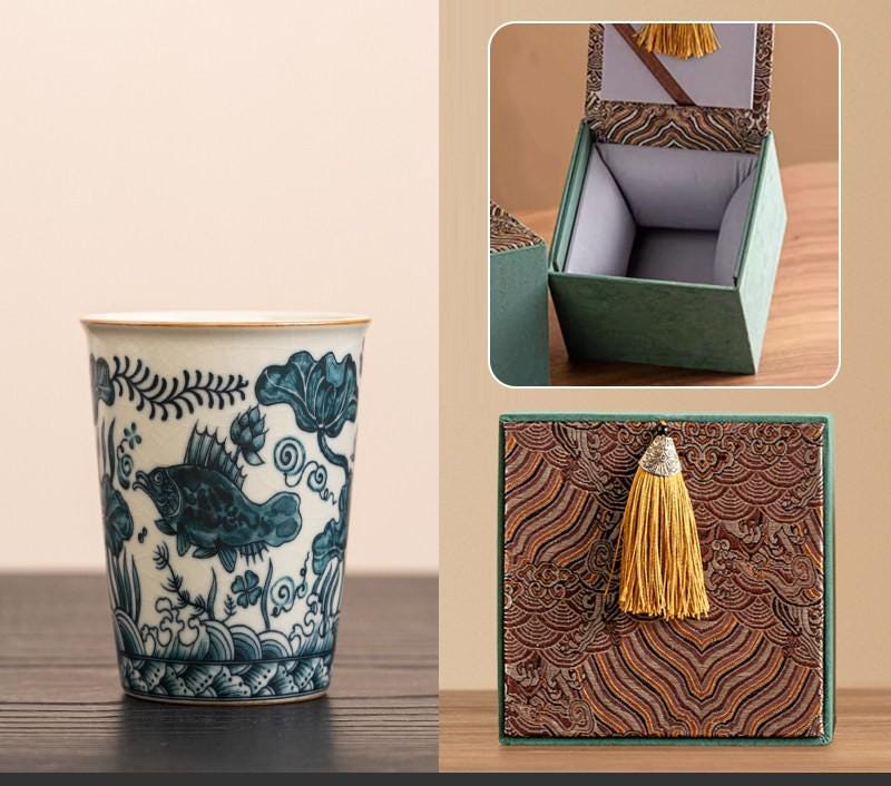 Hand Painted Ru Kiln Ceramic Cup Gift Boxed