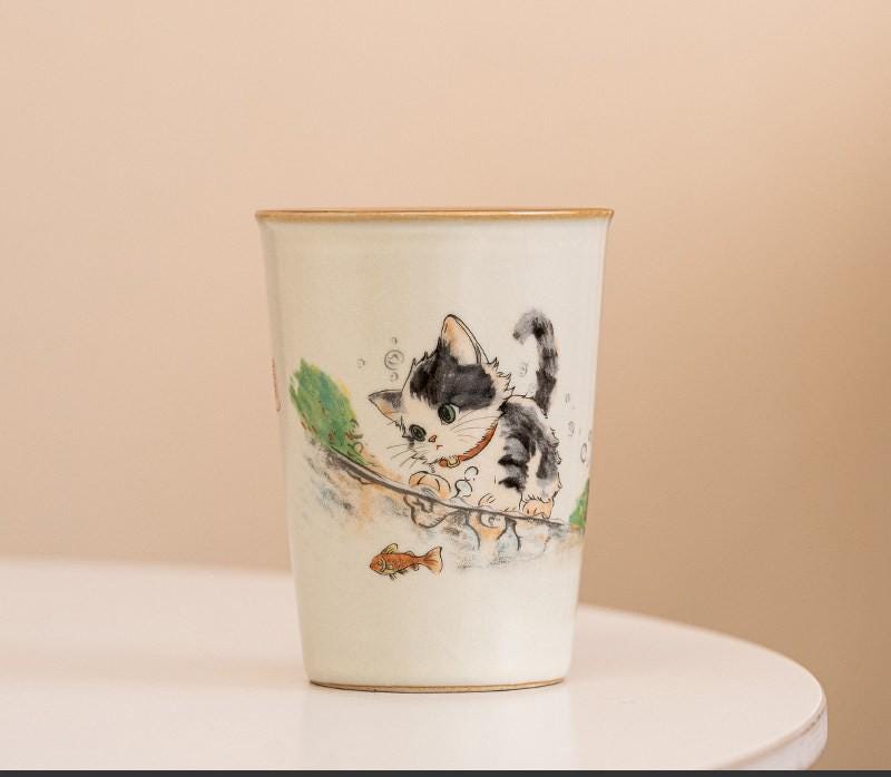 Hand Painted Ru Kiln Ceramic Cup Gift Boxed