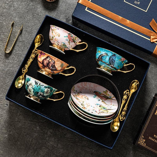 Bone China Tea Cup Set Bird and Floral Design